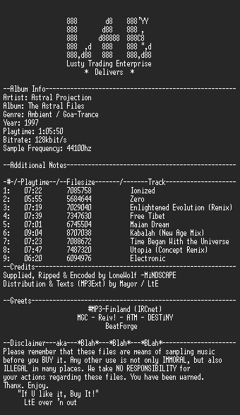 NFO file for Astral_Projection_-_The_Astral_Files_-_LtE