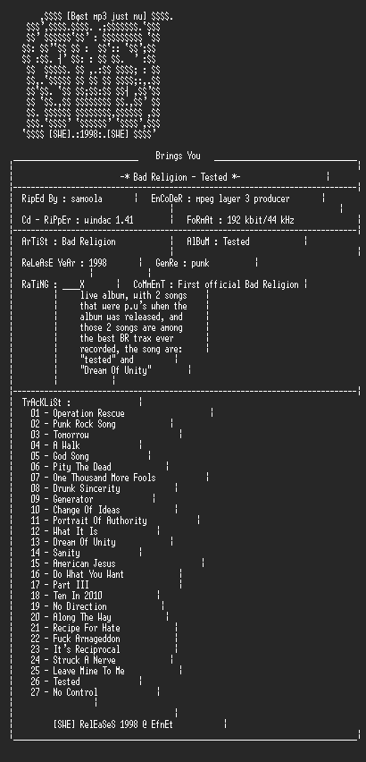 NFO file for Bad_Religion_-_Tested-SWE