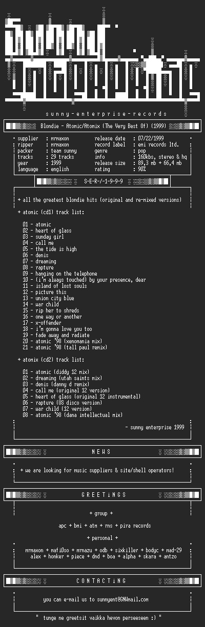 NFO file for Blondie_-_Atomic_The_Very_Best_Of_Blondie_(1999)-SER