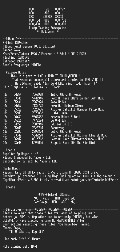 NFO file for Blümchen_-_Herzfrequenz_(192k)_-_LtE