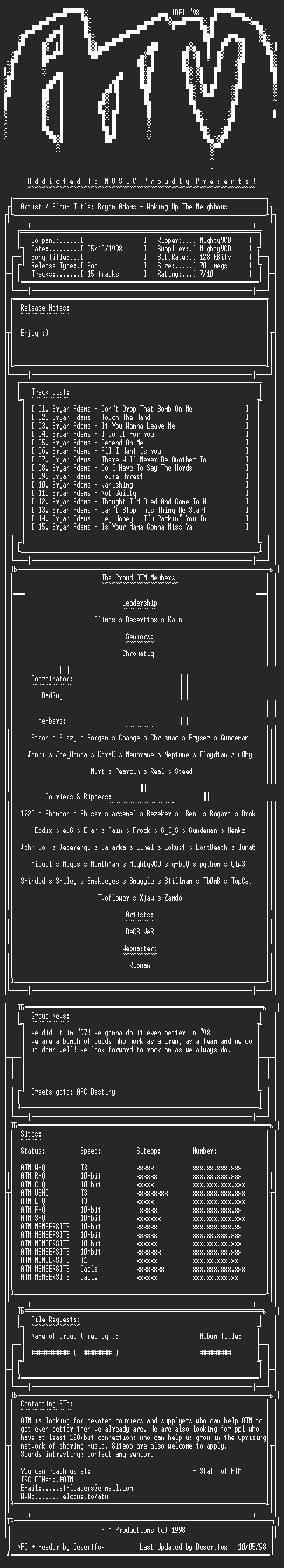 NFO file for Bryan_Adams_-_Waking_Up_The_Neighbours_(1991)_-_ATM