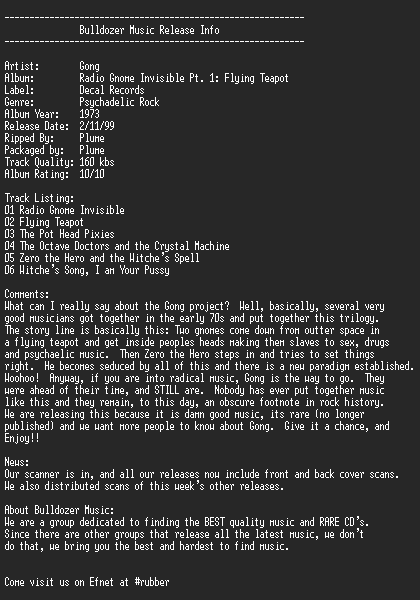 NFO file for Gong-Radio_Gnome_Invisible,_Pt._1_Flying_Teapot-Bulldozer