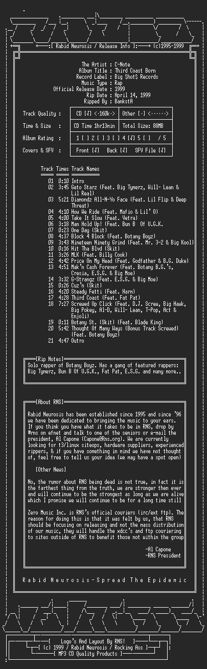 NFO file for C-Note-Third_Coast_Born-1999-RNS