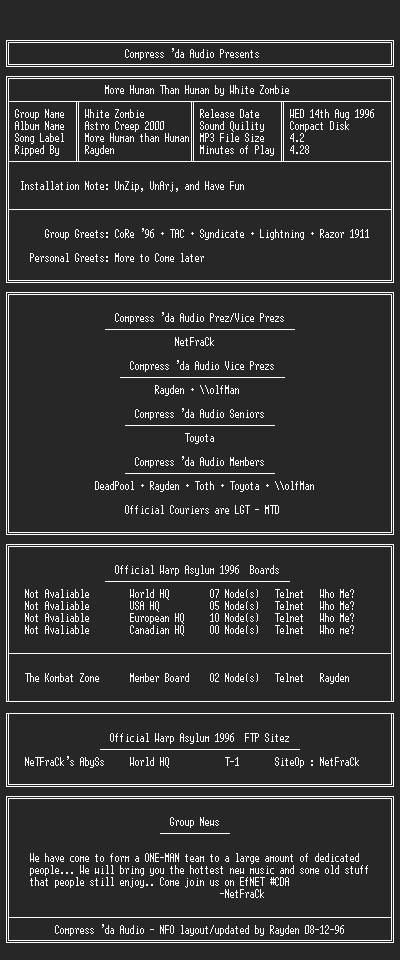 NFO file for White_Zombie-More_Human_Than_Human-CDA