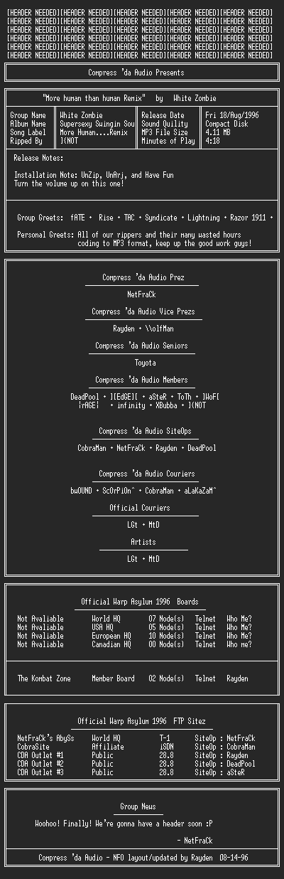 NFO file for White_Zombie-More_Human_Than_Human_Remix-CDA