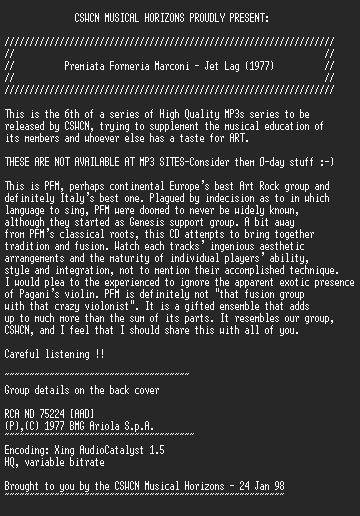 NFO file for Premiata_Forneria_Marconi_-_Jet_Lag_-_(1977)-CSWCN