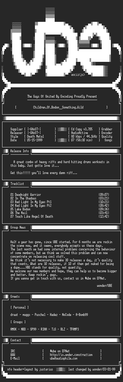 NFO file for Children.Of.Bodom--Something.Wild-1997-UBE