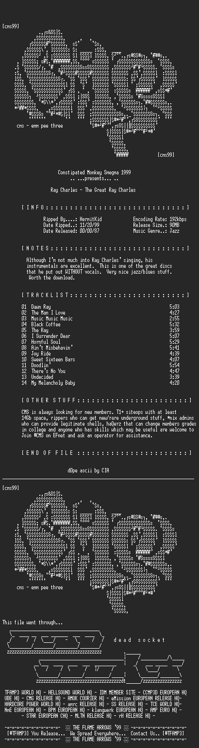 NFO file for Ray_Charles_-_The_Great_Ray_Charles_-_1999-CMS