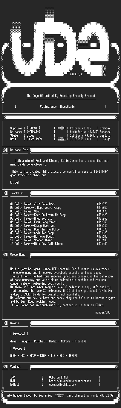 NFO file for Colin.James--Then.Again-1995-UBE