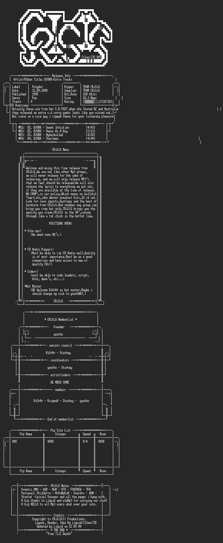 NFO file for Bjork_Extra_Tracks_1995_-_CRiSiS