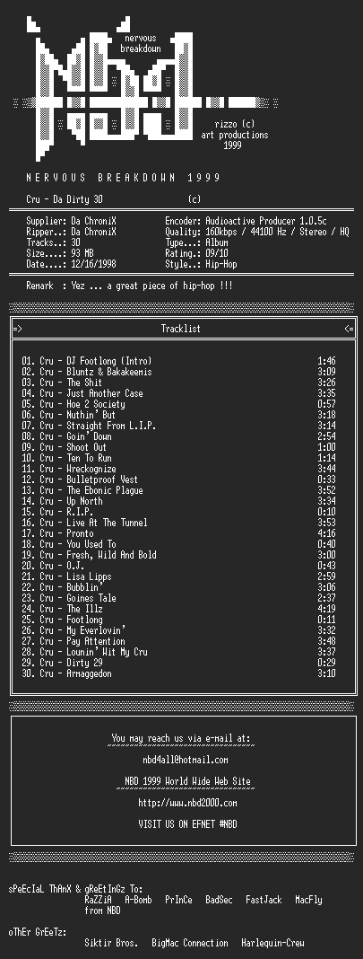 NFO file for Cru-Da_Dirty_30-NBD