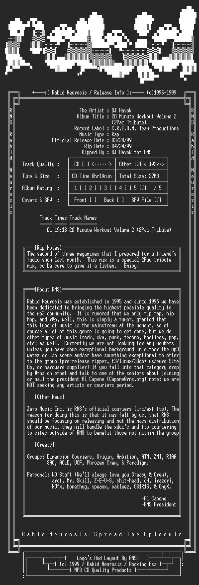 NFO file for DJ_Havok-20_Minute_Workout_Volume_2_(2Pac_Tribute)-1999-RNS