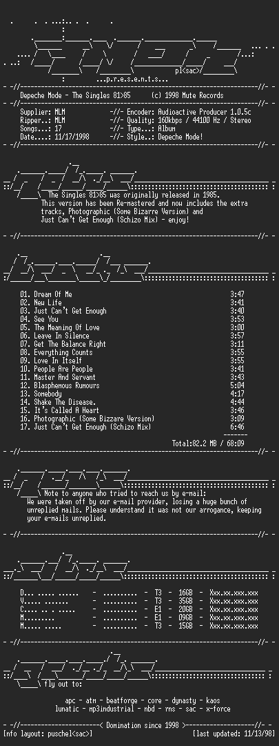 NFO file for Depeche_Mode-The_Singles_81-85_(remastered)-1998-AMOK