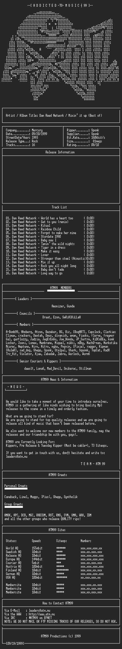 NFO file for Dan_Reed_Network_-_Mixin_it_up_(Best_of)_(1993)_-_ATM99