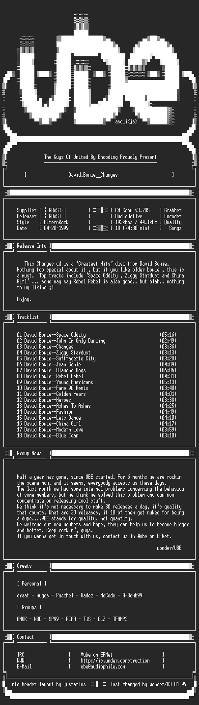 NFO file for David.Bowie--Changes-1990-UBE