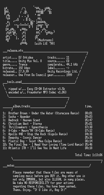 NFO file for DJ_Orkidea_-_Unity_Mix_Vol_8_(1999)-LtE