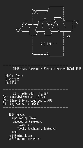 NFO file for Dune_-_Electric_Heaven_-_REIV