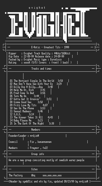 NFO file for E-Rotic_-_Greatest_Tits-1998-EVIGHET