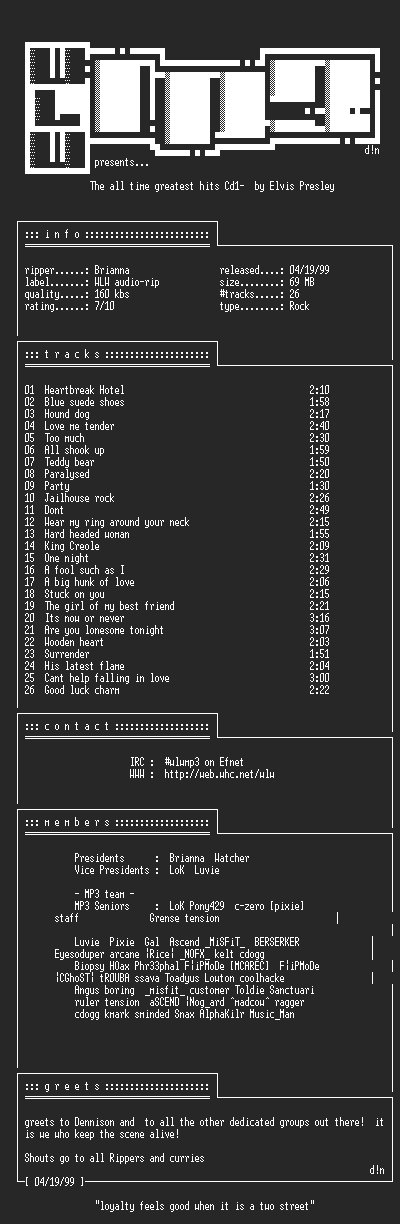 NFO file for Elvis_Presley_-_The_All_Time_Greatest_Hits_Ever_-_(1987)-WLW