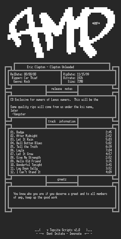 NFO file for Eric_Clapton-Clapton_Unleaded-1999-AMP