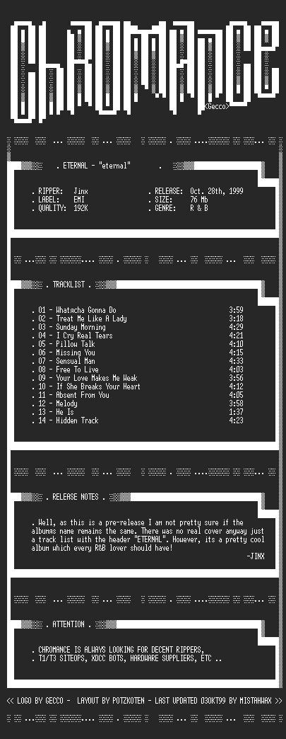 NFO file for Eternal-Eternal-1999-CHR