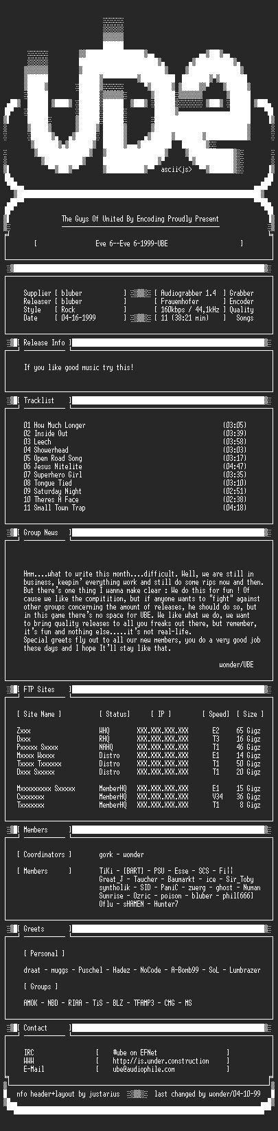 NFO file for Eve.6--Eve.6-1999-UBE