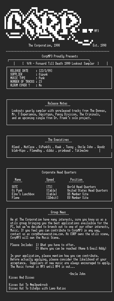 NFO file for Compilation-Forward_Till_Death_(Lookout_1999_Comp)-CorpMP3