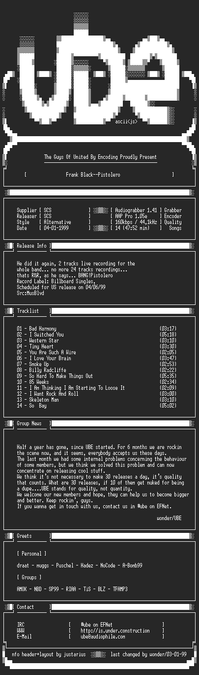 NFO file for Frank.Black--Pistolero-1999-UBE