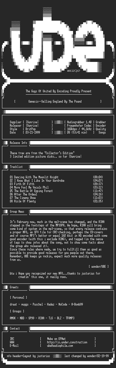 NFO file for Genesis--Selling.England.By.The.Pound-1973-UBE