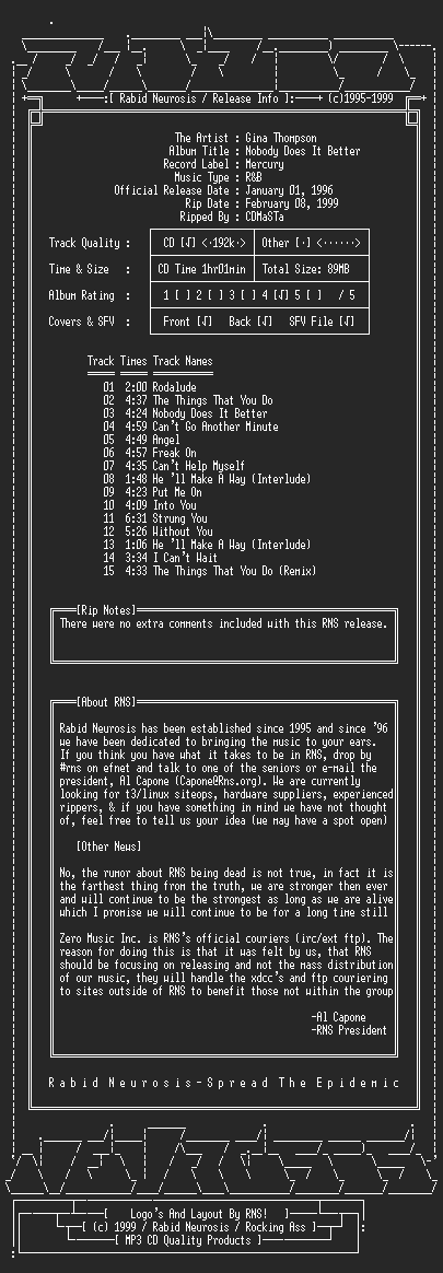 NFO file for Gina_Thompson-Nobody_Does_It_Better-1996-RNS