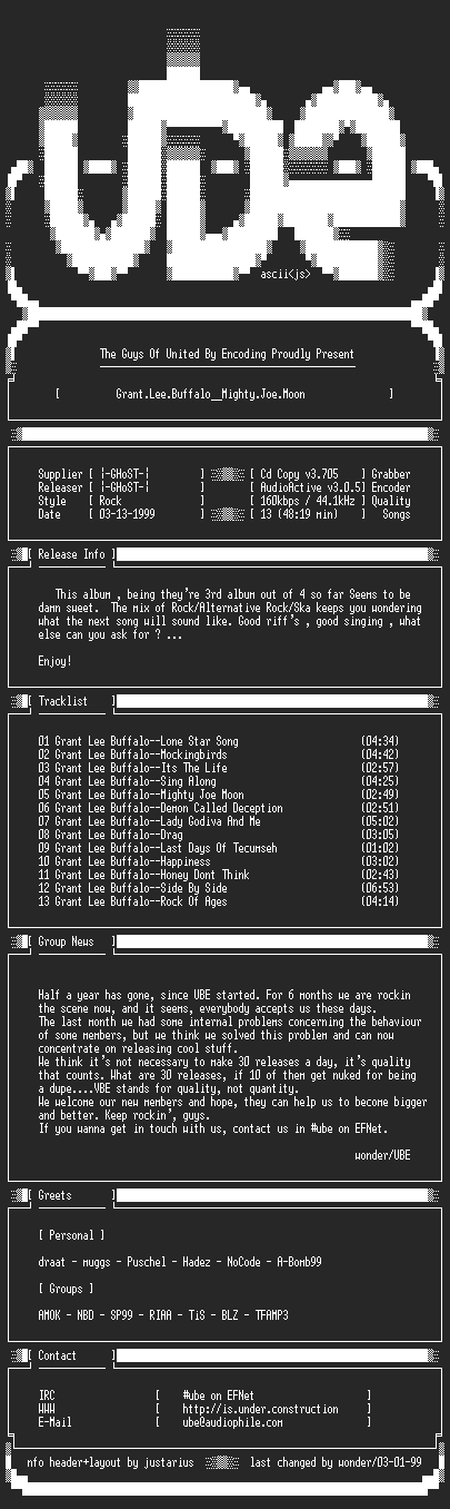 NFO file for Grant.Lee.Buffalo--Mighty.Joe.Moon-1994-UBE