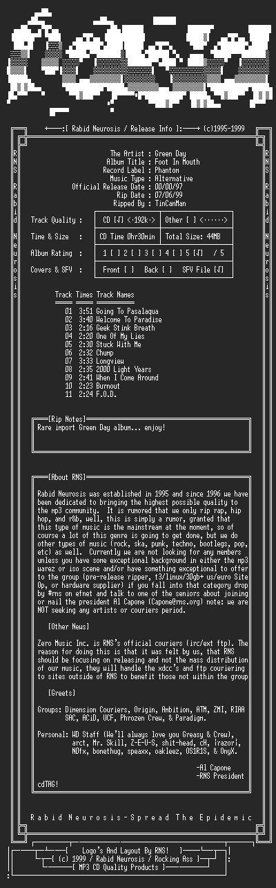 NFO file for Green_Day-Foot_In_Mouth-1997-RNS