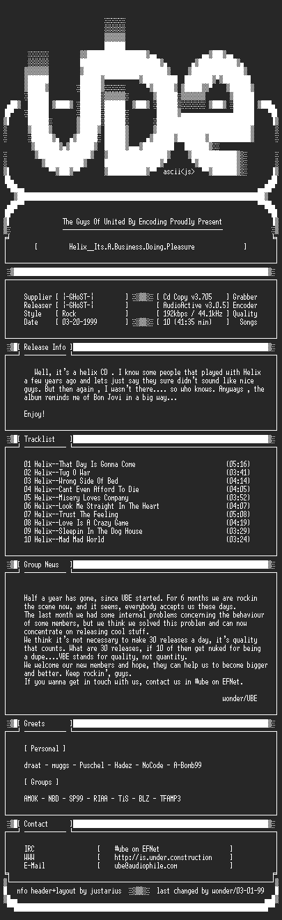 NFO file for Helix--Its.A.Business.Doing.Pleasure-1993-UBE