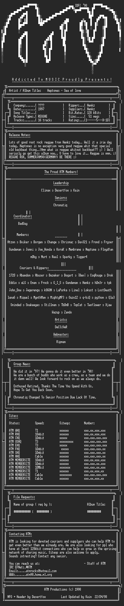 NFO file for Heptones_-_Sea_of_love_(1997)_-_ATM