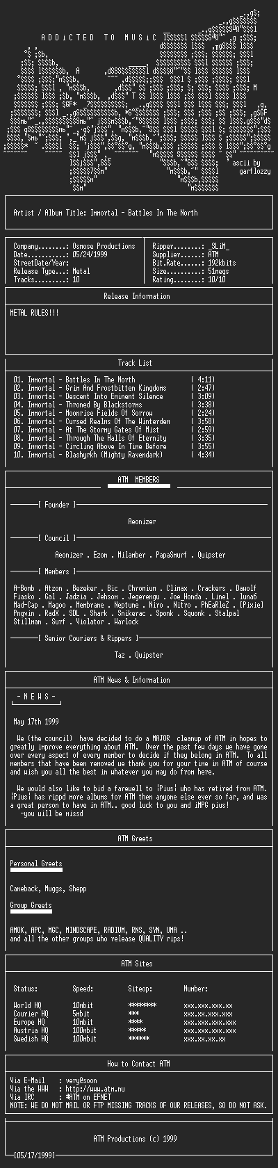 NFO file for Immortal_-_Battles_In_The_North-(1994)-ATM