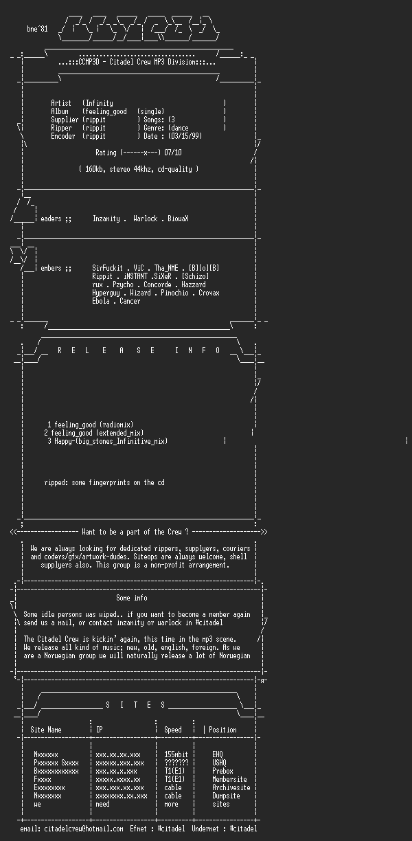 NFO file for Infinity_Feeling_-_Good_-_(1998)-(Single)-CCMP3D