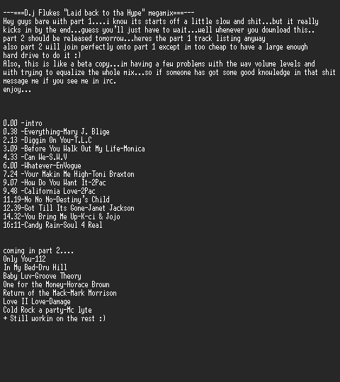 NFO file for Various-DJ_Fluke_Mixed-Laid_Back_To_Tha_Hype...(Part_1)-RNS