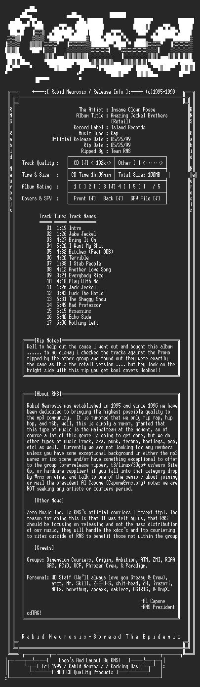 NFO file for Insane_Clown_Posse-Amazing_Jeckel_Brothers-(Retail)-1999-RNS