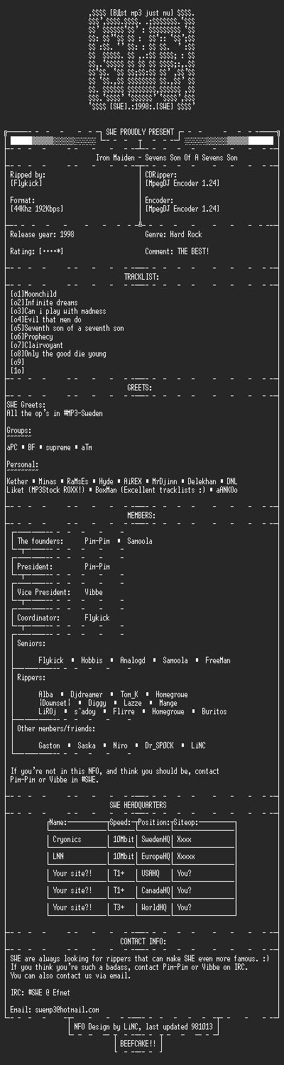 NFO file for Iron_Maiden_-_Sevens_Son_Of_A_Sevens_Son-SWE