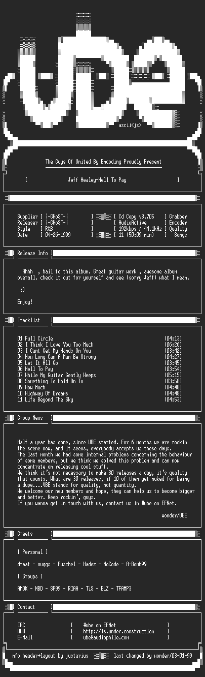 NFO file for Jeff.Healey--Hell.To.Pay-1990-UBE