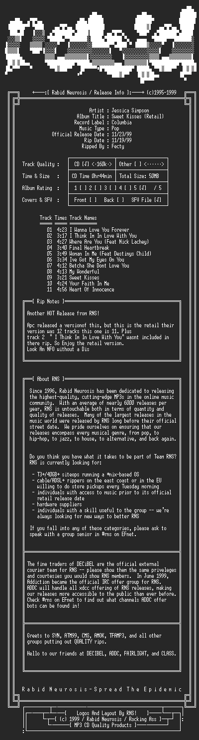 NFO file for Jessica_Simpson-Sweet_Kisses-(Retail)-1999-RNS