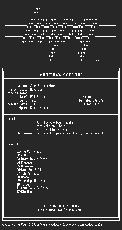 NFO file for John.Abercrombie--November-(1993)-iMPG