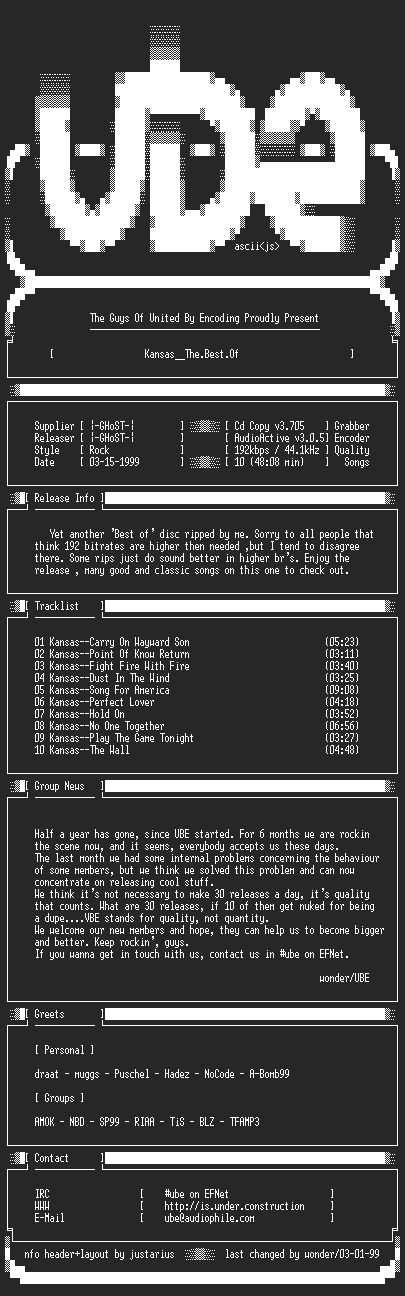 NFO file for Kansas--The.Best.Of-1984-UBE