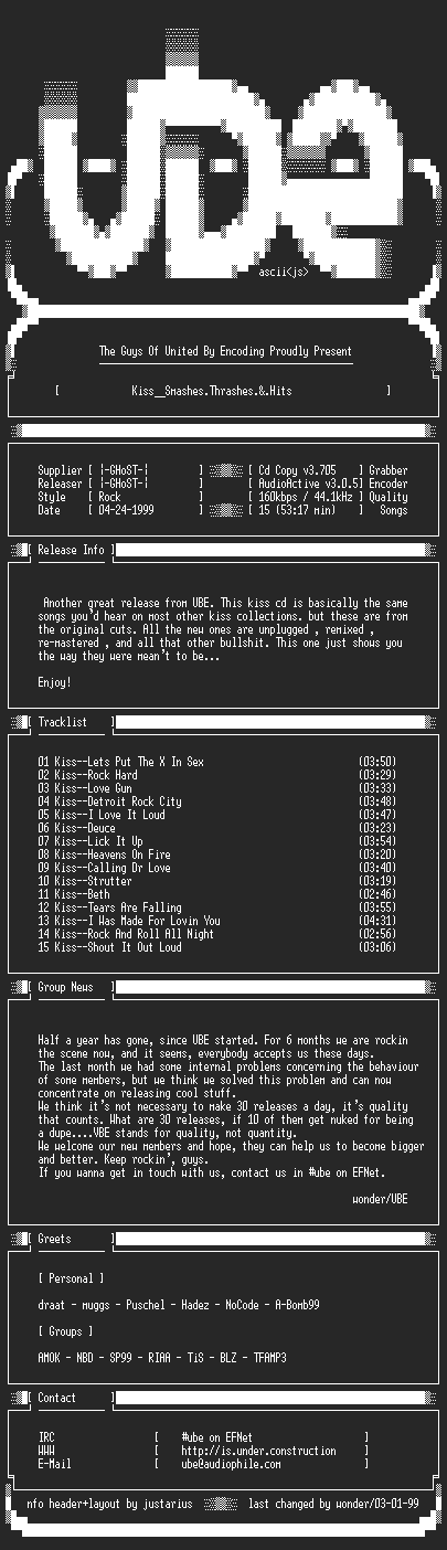 NFO file for Kiss--Smashes.Thrashes.and.Hits-1988-UBE