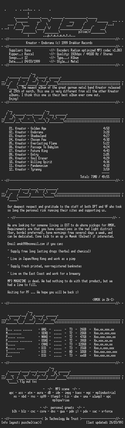 NFO file for Kreator-Endorama_(1999)-AMOK