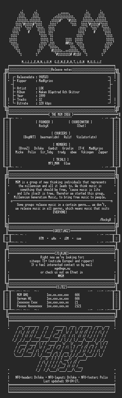 NFO file for LOK_-_Naken_Blastrad_Och_Skitsur_(1999)-MGM