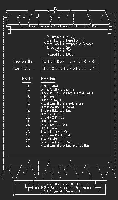 NFO file for Lo_Key-Where_Day_At-1992-RNS