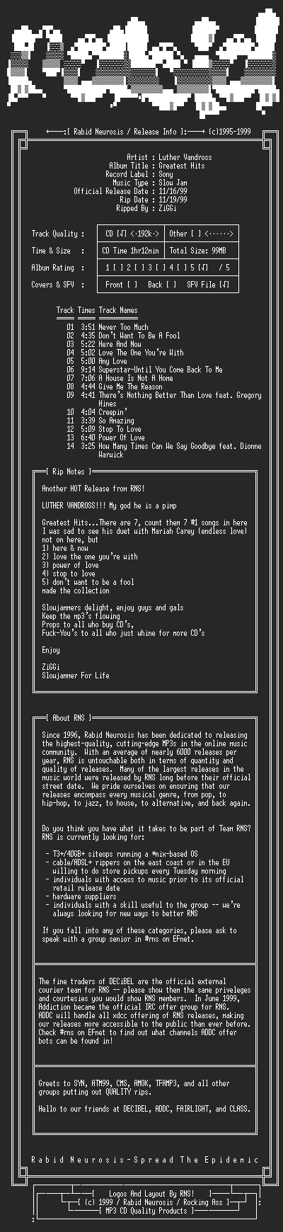 NFO file for Luther_Vandross-Greatest_Hits-1999-RNS