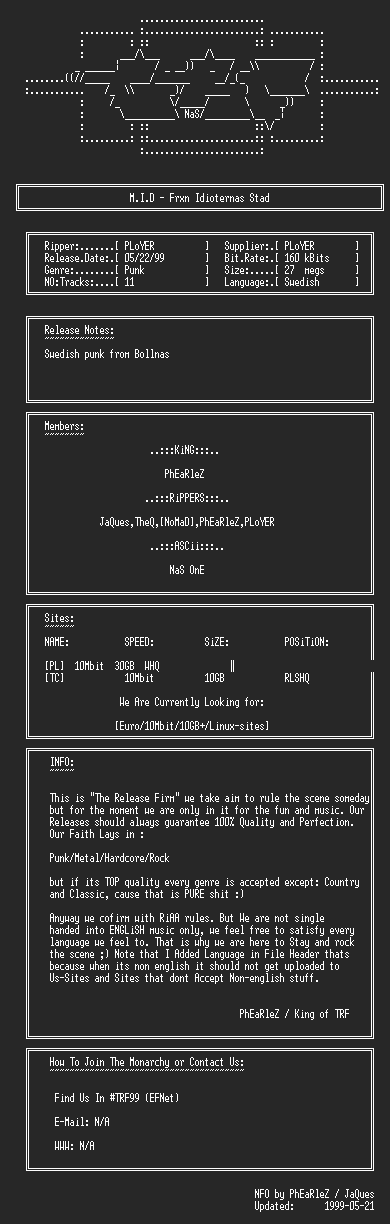 NFO file for M.I.D_-_Fran_Idioternas_Stad_(1994)-TRF99