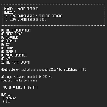 NFO file for Photek_-_Modus_Operandi-MGC